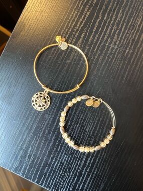 Set of 2 Alex & Ani Gold Tone Women's Charm Bangle Bracelet Set